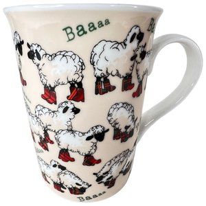 Highland China Sheep Mug Red Plaid Boots Tartan Wellies Wellington Lamb Baa
